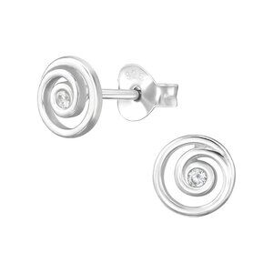 Sterling Silver Spiral Stud Earrings | CZ | Minimalist